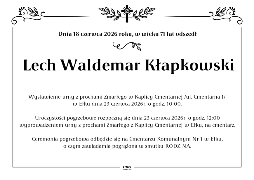 Lech Waldemar Kłapkowski - nekrolog